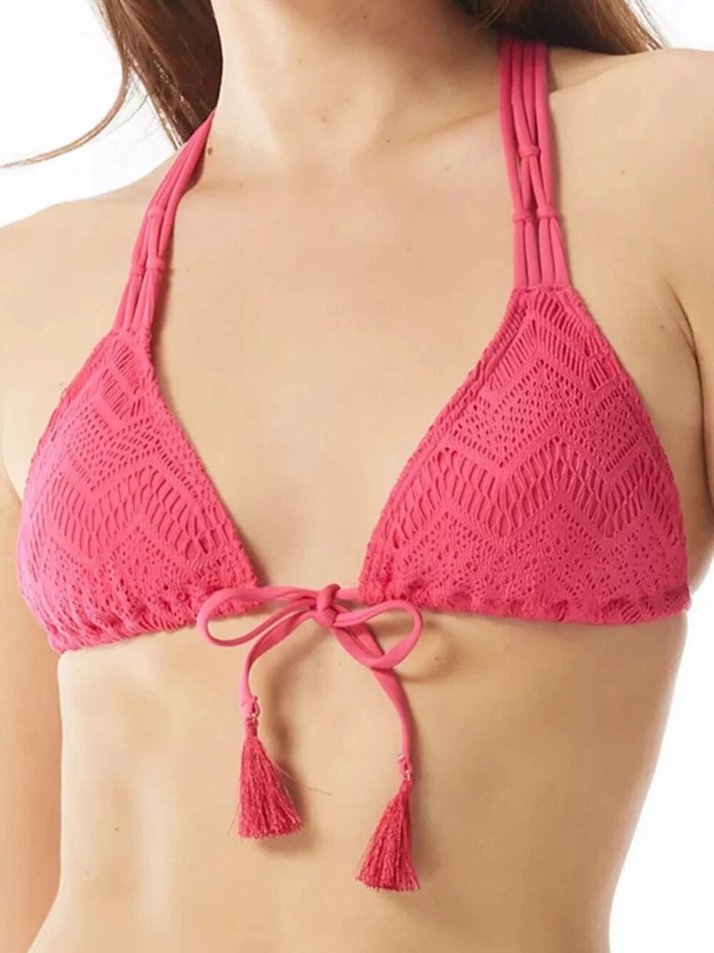 Vince Camuto Women's Crochet Tie-Front Triangle Bikini Swim Top, Pink, XS